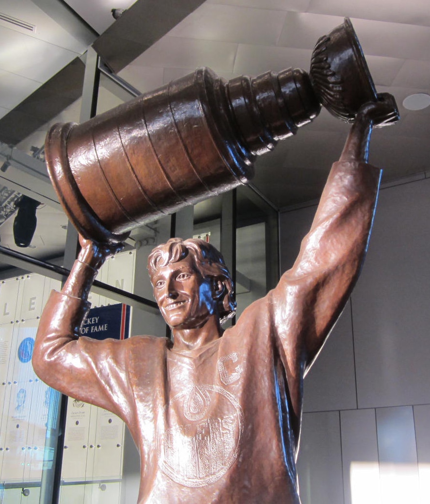 Former N.H.L Hall of Fame center Wayne Gretzky's statue at Rogers Place, Edmonton, Canada