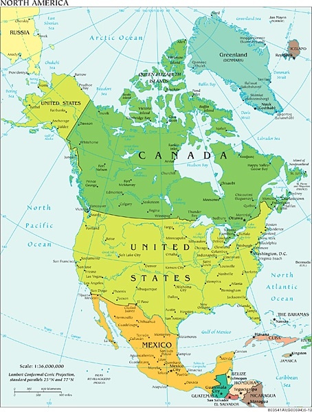 North America Continent Political Map 