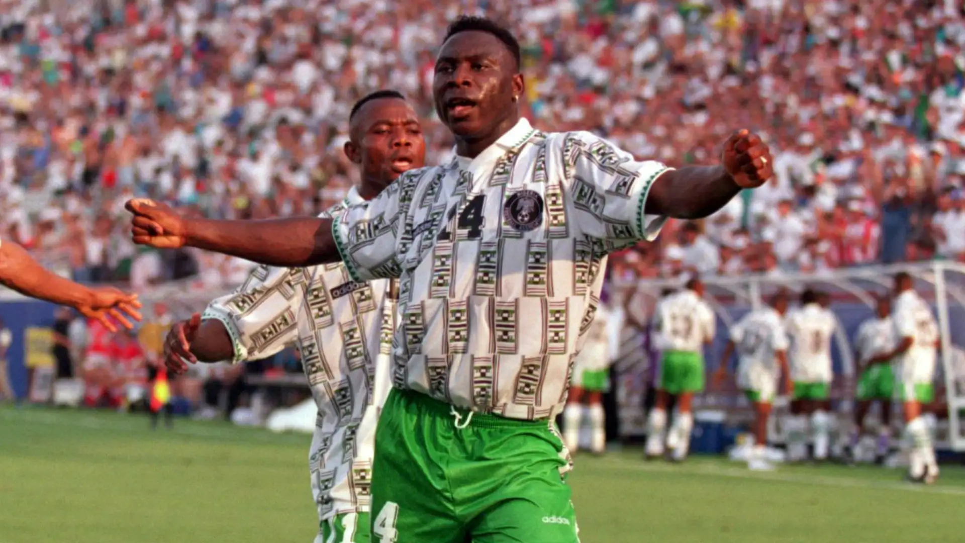 Daniel Amokachi with the Nigeria national soccer team circa 1994