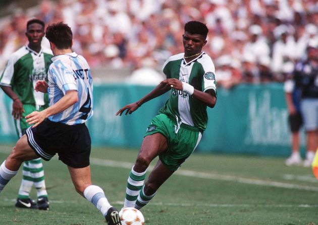 Nwankwo Kanu with the Nigeria Olympics soccer team circa 1996